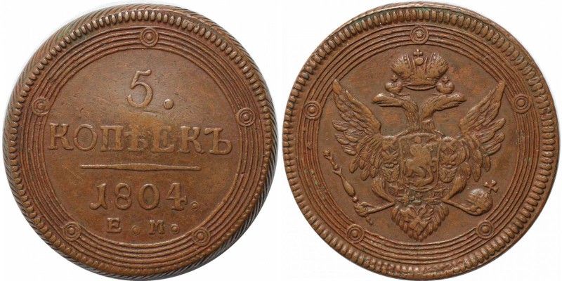 Russische Münzen und Medaillen, Alexander I (1801-1825). 5 Kopeek 1804 EM. KM 11...