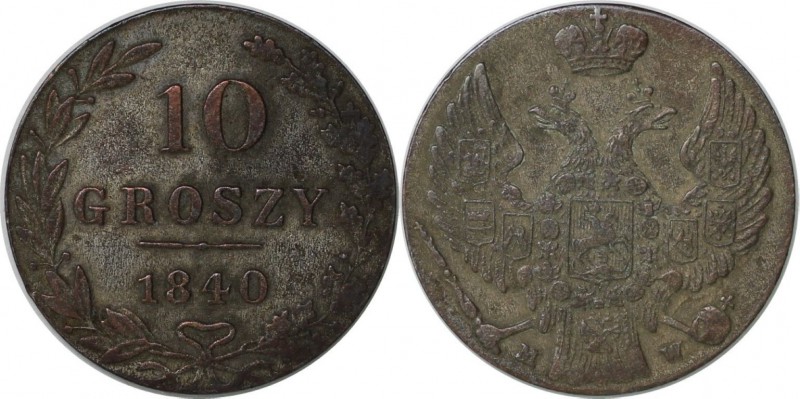 Russische Münzen und Medaillen, Nikolaus I. (1826-1855), für Polen. 10 Groszy 18...