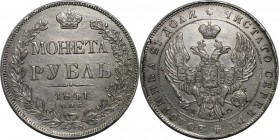 Russische Münzen und Medaillen, Nikolaus I. (1826-1855), Silber, 1 Rubel 1841 SPB-NG, Silber. Bitkin 192. Vorzüglich