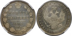 Russische Münzen und Medaillen, Nikolaus I. (1826-1855). 1/2 Rubel (Poltina) 1849 SPB-PA, St. Petersburg. Silber. KM C167.1. NGC MS-62