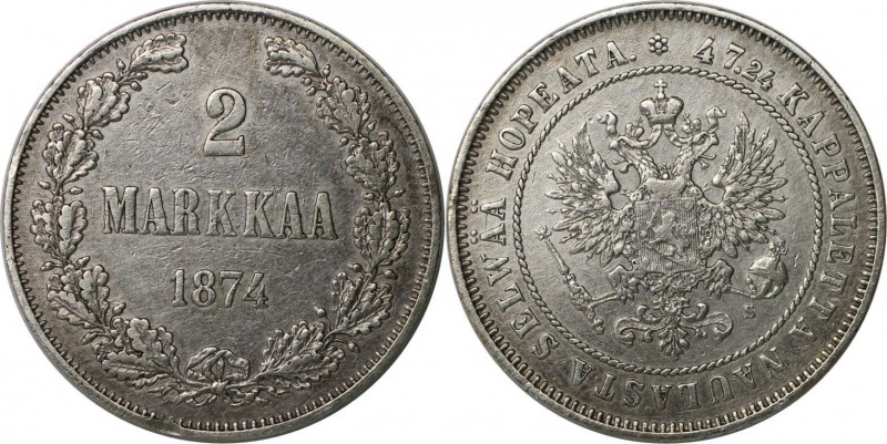 Russische Münzen und Medaillen, Alexander II (1854-1881), Finnland. 2 Markkaa 18...