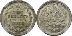 Russische Münzen und Medaillen, Alexander III (1881-1894). 5 Kopeken 1882 SPB-NF, Silber. KM 19A.1. NGC MS 66