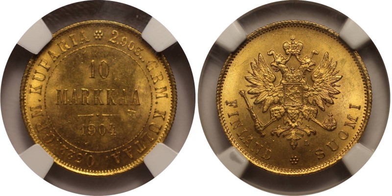 Russische Münzen und Medaillen, Nikolaus II (1894-1918), Finnland. 10 Mark 1904 ...
