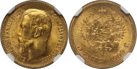 Russische Münzen und Medaillen, Nikolaus II (1894-1918). 5 Rubel 1909, St. Petersburg. Gold. KM Y62. NGC MS 64