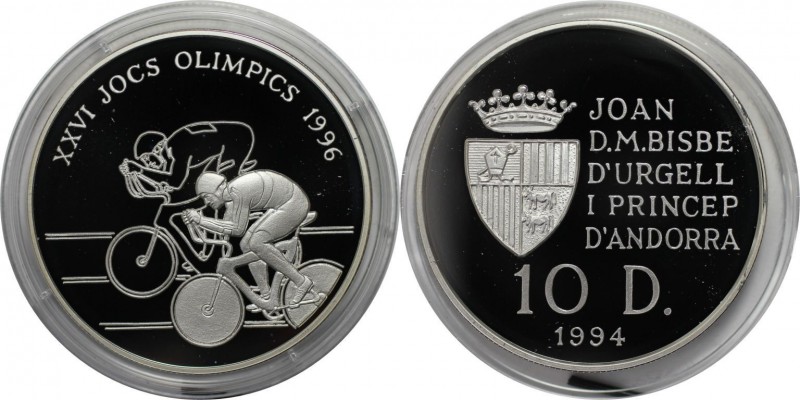 Weltmünzen und Medaillen , Andorra. Olympische Spiele 1996 - Radfahrer. 10 Diner...