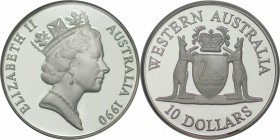 Weltmünzen und Medaillen , Australien / Australia. Elisabeth II. 10 Dollars 1990, 20 g., 0,925 Silber. 0,591 OZ. KM 137. Polierte Platte