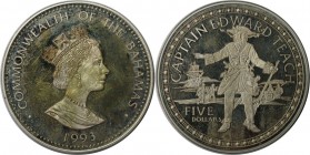 Weltmünzen und Medaillen , Bahamas. Captain Edward Teach. 5 Dollar 1993, Silber. 0.7 OZ(5 T). KM 161 . Polierle Platte
