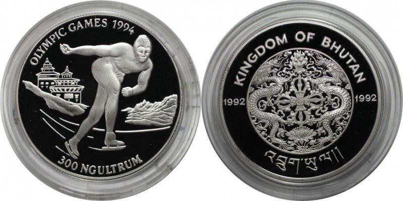 Weltmünzen und Medaillen , Bhutan. Eisschnellläufer. 300 Ngultrum 1992, Silber. ...