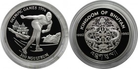 Weltmünzen und Medaillen , Bhutan. Eisschnellläufer. 300 Ngultrum 1992, Silber. 0.94 OZ. KM 74. Polierte Platte