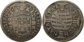 Weltmünzen und Medaillen , Brasilien / Brazil. Peter II. (1683-1706). 640 Reis 1695, Silber. 0.53OZ. KM 84. Sehr schön