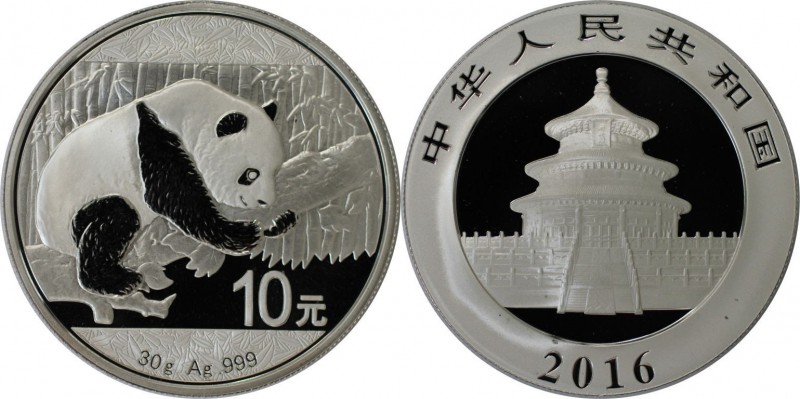 Weltmünzen und Medaillen , China. Panda. 10 Yuan 2016, 30gr. Silber. Polierte Pl...