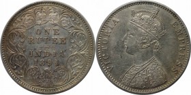 Weltmünzen und Medaillen , India. Indien - Britisch. Viktoria (1837 - 1901). 1 Rupie 1891, Silber. KM 492 . Stempelglanz