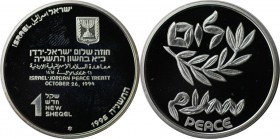 Weltmünzen und Medaillen , Israel. Friedensvertrag mit Jordanien. 1 New Sheqel 1995, 0.43 OZ. Silber. KM 278. Proof Like