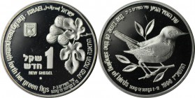 Weltmünzen und Medaillen , Israel. Wildleben - Nachtigall. 1 New Sheqel 1996, 0.43 OZ. Silber. KM 290. Polierte Platte