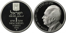 Weltmünzen und Medaillen , Israel. Yitzak Rabin. 1 New Sheqel 1996, 0.43 OZ. Silber. KM 297. Stempelglanz