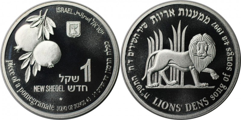Weltmünzen und Medaillen , Israel. Wildleben - Löwe. 1 New Sheqel 1997, 0.43 OZ....