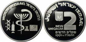 Weltmünzen und Medaillen , Israel. Medizin in Israel. 2 New Sheqalim 1995, 0.93 OZ. Silber. KM 264. Polierte Platte