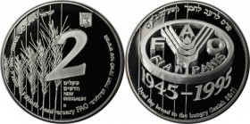 Weltmünzen und Medaillen , Israel. FAO - Fladenbrot. 2 New Sheqalim 1995, 0.93 OZ. Silber. KM 272. Polierte Platte