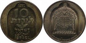 Weltmünzen und Medaillen , Israel. 10 Lirot 1974, 0.75 OZ. Silber. KM 78.1. Stempelglanz