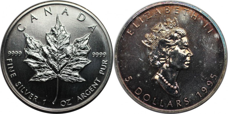Weltmünzen und Medaillen , Kanada / Canada. Maple Leaf. 5 Dollars 1995, Silber. ...