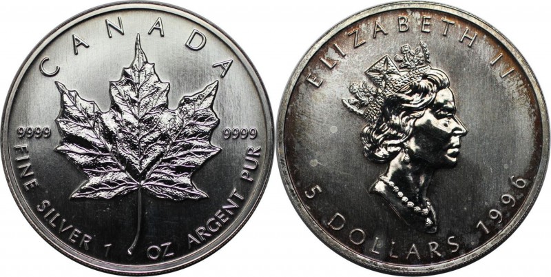 Weltmünzen und Medaillen , Kanada / Canada. Maple Leaf. 5 Dollars 1996, Silber. ...