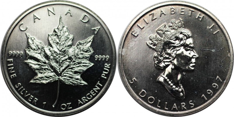 Weltmünzen und Medaillen , Kanada / Canada. Maple Leaf. 5 Dollars 1997, Silber. ...