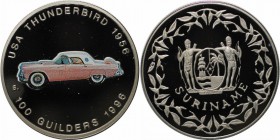 Weltmünzen und Medaillen , Niederländische Antillen / Netherlands Antilles. Overzeese Gebiedsdelen-Suriname. 100 Gulders 1996. USA Thunderbird 1956 in...