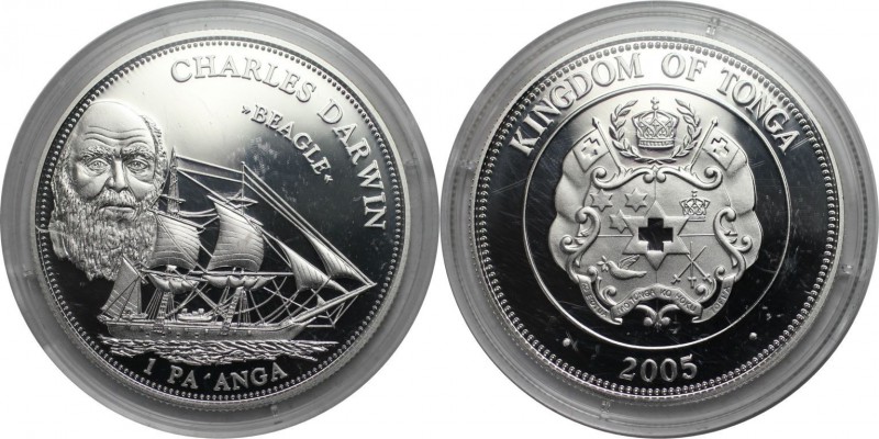 Weltmünzen und Medaillen , Tonga. CHARLES DARWIN. 1 Pa'anga 2005, Silber. 0.84 O...