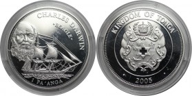 Weltmünzen und Medaillen , Tonga. CHARLES DARWIN. 1 Pa'anga 2005, Silber. 0.84 OZ. KM 218. Polierte Platte, in Münzkapsel