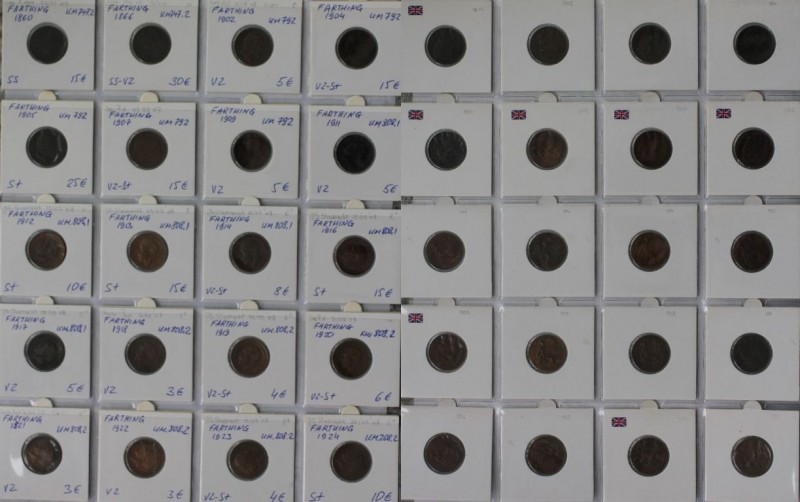 Weltmünzen und Medaillen, Lots und Sammlungen Großbritannien. 20 x Farthing 1860...