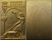 Medaillen und Jetons, Hundesport / Dog sports. Societe Canine. Midi - Cote D'Azur Cacib Prix. Medaille 1920. Plakette vergoldet. 58 x 38 mm. UNC