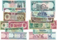 Banknoten, Afghanistan, Lots und Sammlungen.1, 2 Afganis 2002 (P.64,65), 50 Afganis 1979 (P.57), 100, 500 1000 Afganis 1991 (P.58,60,61), 5000, 10000 ...