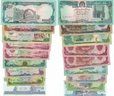 Banknoten, Afghanistan, Lots und Sammlungen. 10, 20, 50, 2 x 100, 500, 1000, 10000 Afganis 1979-93 (P:55,56,57,58,59,61,63), 2 Afganis 2002 (P.65), Lo...