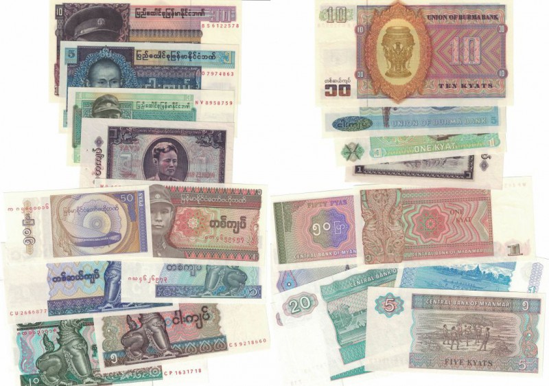 Banknoten, Birma / Burma, Lots und Sammlungen. Myanmar / Burma. 4 x 1 Kyat 1965-...