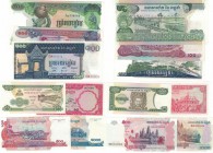 Banknoten, Kambodscha / Cambodia, Lots und Sammlungen. 5 Riels 1972 (P.10), 2 x 100 Riels 1972-73 (P.12,15), 200 Riels 1998 (P.42), 2 x 500 Riels 1973...