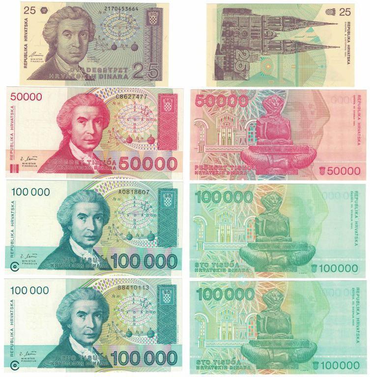Banknoten, Kroatien / Croatia, Lots und Sammlungen. 25 Dinars 8.11.91 (P.19), 50...
