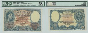 Banknoten, Polen / Poland. 100 Zlotych 1919 (ND1924). S/N S.A.9061810 - Printer: W&S - Wmk: T. Kosciuszko. Pick# 57, CM# 53. PMG 58 UNC-