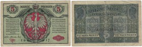 Banknoten, Polen / Poland. 5 Marek 1917. Pick: 11. F