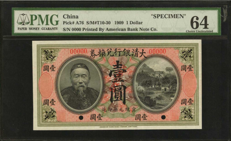 CHINA--EMPIRE. Ta-Ching Government Bank. 1 Dollar, 1909. P-A76. Specimen. PMG Ch...
