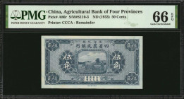 CHINA--REPUBLIC. Agricultural Bank of the Four Provinces. 50 Cents, ND (1933). P-A86r. Remainder. PMG Gem Uncirculated 66 EPQ.

(S/M#S110-3). Printe...