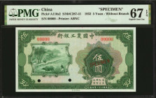 (t) CHINA--REPUBLIC. The Agricultural and Industrial Bank of China. 5 Yuan, 1932. P-A110s2. Specimen. PMG Superb Gem Uncirculated 67 EPQ.

(S/M#C287...