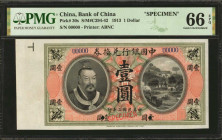 (t) CHINA--REPUBLIC. Bank of China. 1 Dollar, 1913. P-30s. Specimen. PMG Gem Uncirculated 66 EPQ.

(S/M#C294-42). Printed by ABNC. Red specimen over...