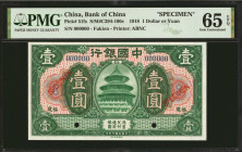 (t) CHINA--REPUBLIC. Bank of China. 1 Dollar, 1918. P-51fs. Specimen. PMG Gem Uncirculated 65 EPQ.

(S/M#C294-100c). Fukien. Printed by ABNC.

Est...