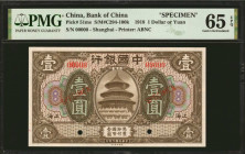 (t) CHINA--REPUBLIC. Bank of China. 1 Yuan, 1918. P-51ms. Specimen. PMG Gem Uncirculated 65 EPQ.

(S/M#C294-100k). Printed by ABNC. Shanghai.

Est...