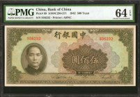 CHINA--REPUBLIC. Bank of China. 500 Yuan, 1942. P-99. PMG Choice Uncirculated 64 EPQ.

(S/M#C294-271). Printed by ABNC. A nearly Gem offering of thi...