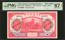 (t) CHINA--REPUBLIC. Bank of Communications. 10 Yuan, 1914. P-118s1. Specimen. PMG Superb Gem Uncirculated 67 EPQ.

(S/M#C126). Specimen. Dark red i...