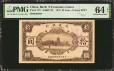 CHINA--REPUBLIC. Bank of Communications. 10 Yuan, 1919. P-127r. PMG Choice Uncirculated 64 EPQ.

(S/M#C126). Printed by BEPP. The highest denominati...