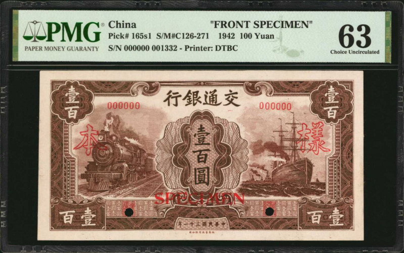 CHINA--REPUBLIC. Lot of (2). Bank of Communications. 100 Yuan, 1942. P-165s1 & 1...