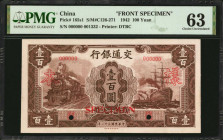 CHINA--REPUBLIC. Lot of (2). Bank of Communications. 100 Yuan, 1942. P-165s1 & 165s2. Front & Back Specimens. PMG Choice Uncirculated 63.

Included ...