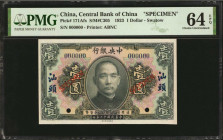 (t) CHINA--REPUBLIC. Central Bank of China. 1 Dollar, 1923. P-171Afs. Specimen. PMG Choice Uncirculated 64 EPQ.

(S/M#C305). Swatow. Printed by ABNC...